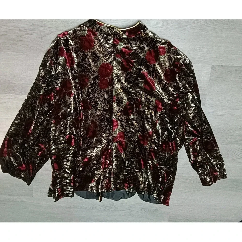 R&K Evening Velvet Floral Black Red Jacket Button Size 24W
